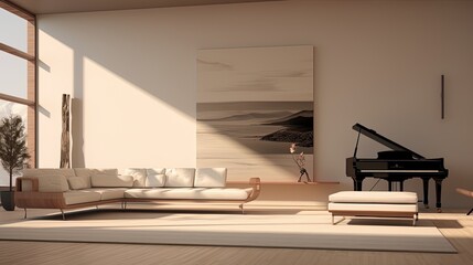 Contemporary 3D living room interior with modern furniture, generated by AI