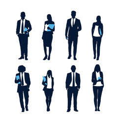 Set of business people silhouette, man and woman team, isolated on white background