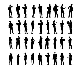 Set of business people silhouette, man and woman team, isolated on white background