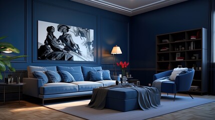 Blue style living room, generated by AI