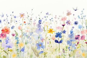 Continuous design of watercolor meadow blossoms. Generative AI