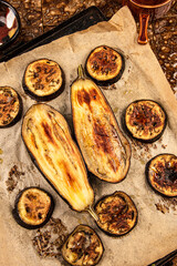 Roasted eggplant on the baking tray - 646464755