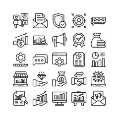 business and technology icon set in line outline style
