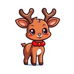 Cartoon Vector cute Rudolph with shining red nose Christmas Illustration