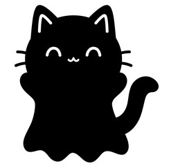 Cute kawaii cat ghost halloween cartoon silhouette	
