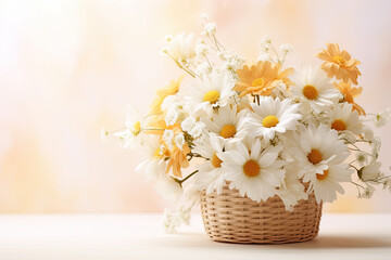 Field  flowers in a basket, place for a text 