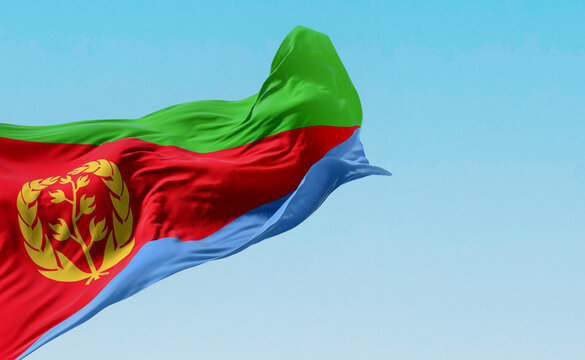 Eritrea national flag waving on a clear day