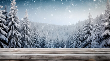 Christmas scene, product display, winter landscape with snow