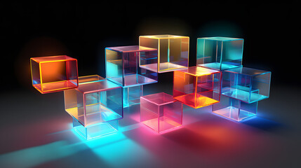 Set of abstract cubes in different colors, 3d render

