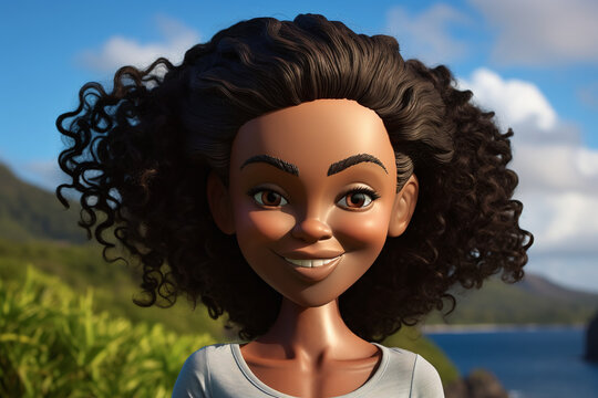 Portrait d'une fille de l'Ile Maurice style cartoon caricature (Afrique) » IA générative
