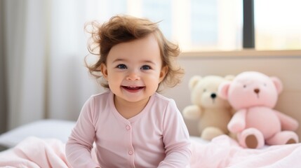 Dynamic shot of a cute baby laughing.