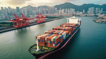 Huge cargo ship with many containers 