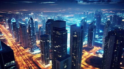 Futuristic cityscapes at night time