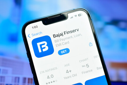 Bajaj finance appp on smartphone, indian loan application bajaj