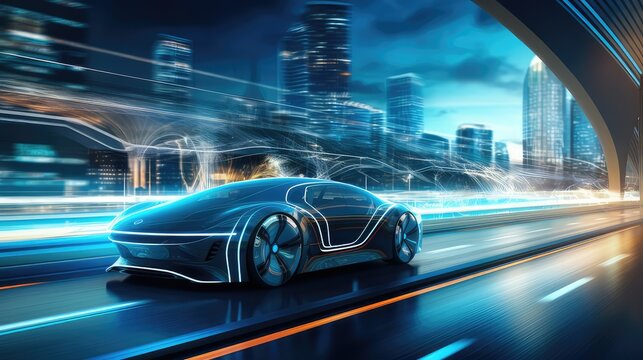 AI in Transportation  Futuristic Background for Self-Driving Vehicles.technology concept.