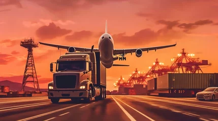Gartenposter Schiff Transportation concept with Airplane, Truck and Ship