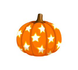 Halloween pumpkin with holiday stars cartoon ornament or painted pattern, vector decoration. Halloween horror night orange pumpkin with white stars pattern for greeting card and trick or treat design