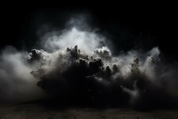 A dust explosion on a black surface, suitable for overlays and backgrounds. Generative AI