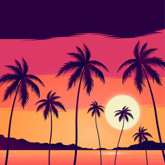 Gradient tropical palm silhouettes background