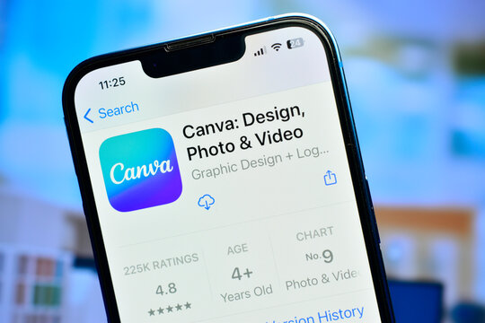 A smartphone displaying the Canva app interface.Canva is user-friendly design tools, perfect for graphics, present. Delhi, India 4 September 2023