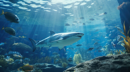 Fototapeta premium Visit an Aquarium: Friends explore the wonders of the sea, watching marine life