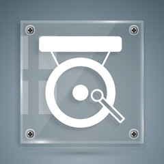 White Boxing gong icon isolated on grey background. Boxing bell. Square glass panels. Vector