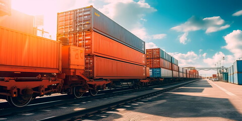 freight train passing through a logistics hub, showcasing the role of rail transport in moving goods across continents. Generative AI - obrazy, fototapety, plakaty