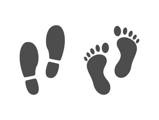 Footprint path icon set. Human shoes footstep. Walking way. Hiking silhouette. Foot step. Footmark sign. Navigation mark for mobile app, game, poster. Vector Illustration