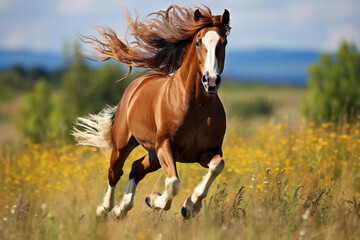 a horse running in the meadow