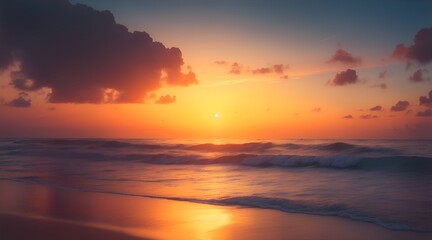 Naklejka na ściany i meble A serene ocean sunset with warm colors