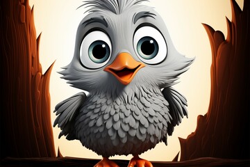 A cute, big-eyed cartoon bird showcases its unique mustachioed charm