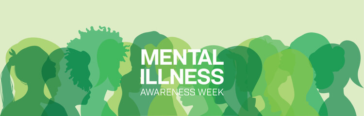 Mental Illness Awareness Week design banner with silhouette of people. Vector illustration