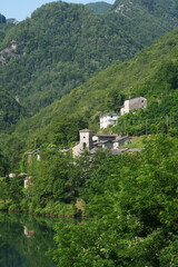 Fototapeta na wymiar Isolasanta, village along the road of Arni, from Garfagnana to Alpi Apuane