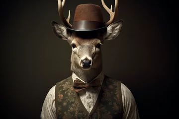 Keuken spatwand met foto a cool deer wearing a hat © Salawati