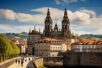 Fototapeta na wymiar Iconic cathedral in Santiago de Compostela, region of Galicia, Spain. Generative AI