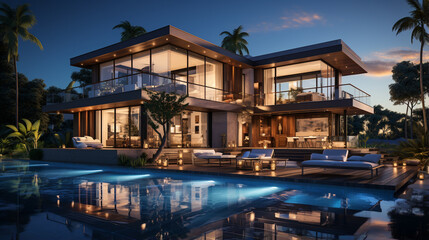 Fototapeta premium Modern villa with a swimming pool.