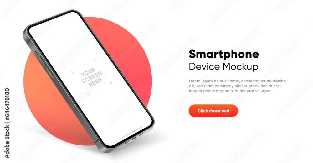 Aufkleber 3D realistic high quality smartphone mockup with isolated background. Smart phone mockup collection. Device front view. 3D mobile phone with shadow on white background.
