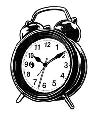 Generic alarm clock retro stencil illustration with distressed grunge texture isolated on transparent background