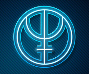 Glowing neon line Neptune planet symbol icon isolated on blue background. Astrology, numerology, horoscope, astronomy. Vector