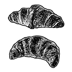 Butter croissant pastries retro stencil illustration stamp with distressed grunge texture isolated on transparent background