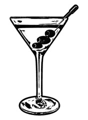 Martini glass retro stencil illustration stamp with distressed grunge texture isolated on transparent background