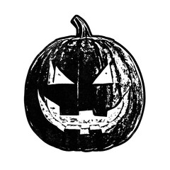 Carved jack-’o-lantern retro stencil illustration stamp with distressed grunge texture isolated on transparent background