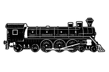 Classic locomotive retro stencil illustration stamp with distressed grunge texture isolated on transparent background