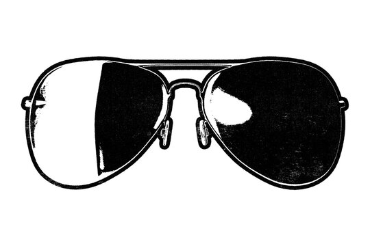 Generic aviator sunglasses retro stencil illustration stamp with distressed grunge texture isolated on transparent background