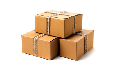 Group of closed cardboard boxes on a white background.