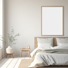 bedroom interior mockup template clean and clear room with blank poster frame on headboard bedroom interior decoration background