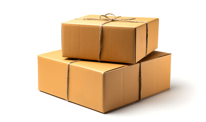 Obraz premium Group of closed cardboard boxes on a white background.