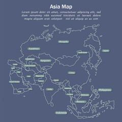 map of Asia printable with name country