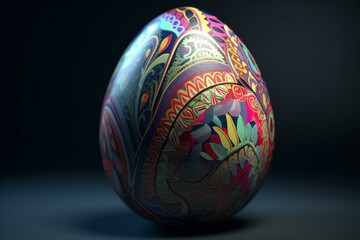 Vibrant artwork of decorated Easter egg, rendered in 3D. Generative AI