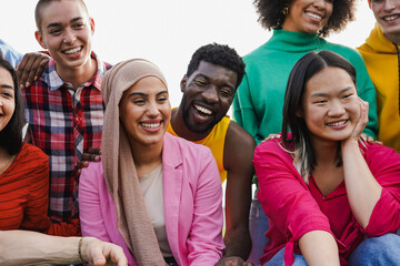 Group of multiracial people smiling in front of camera - Community and diversity concept